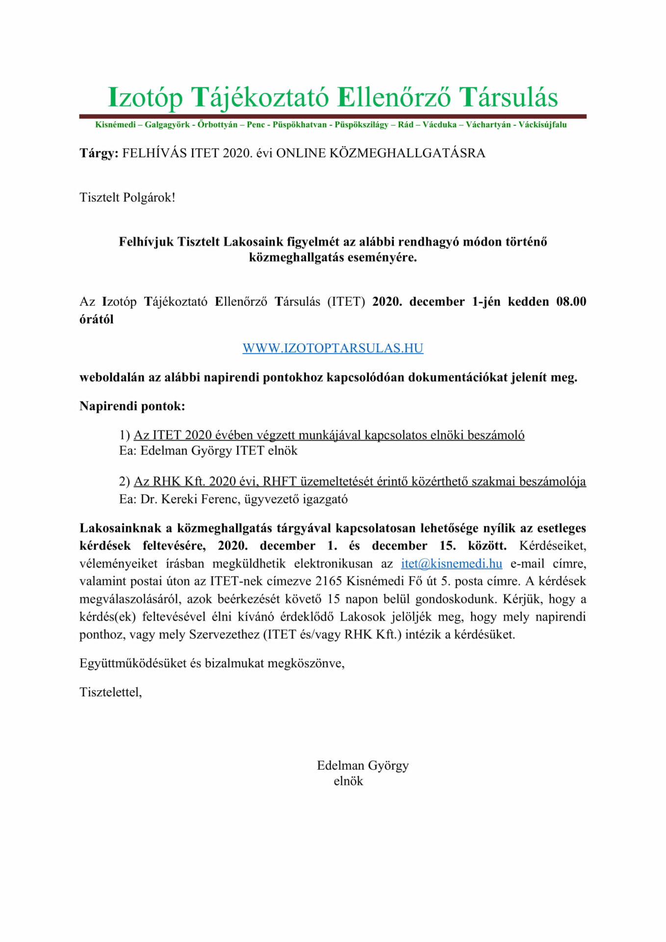 ITET online közmeghallgatás felhívás